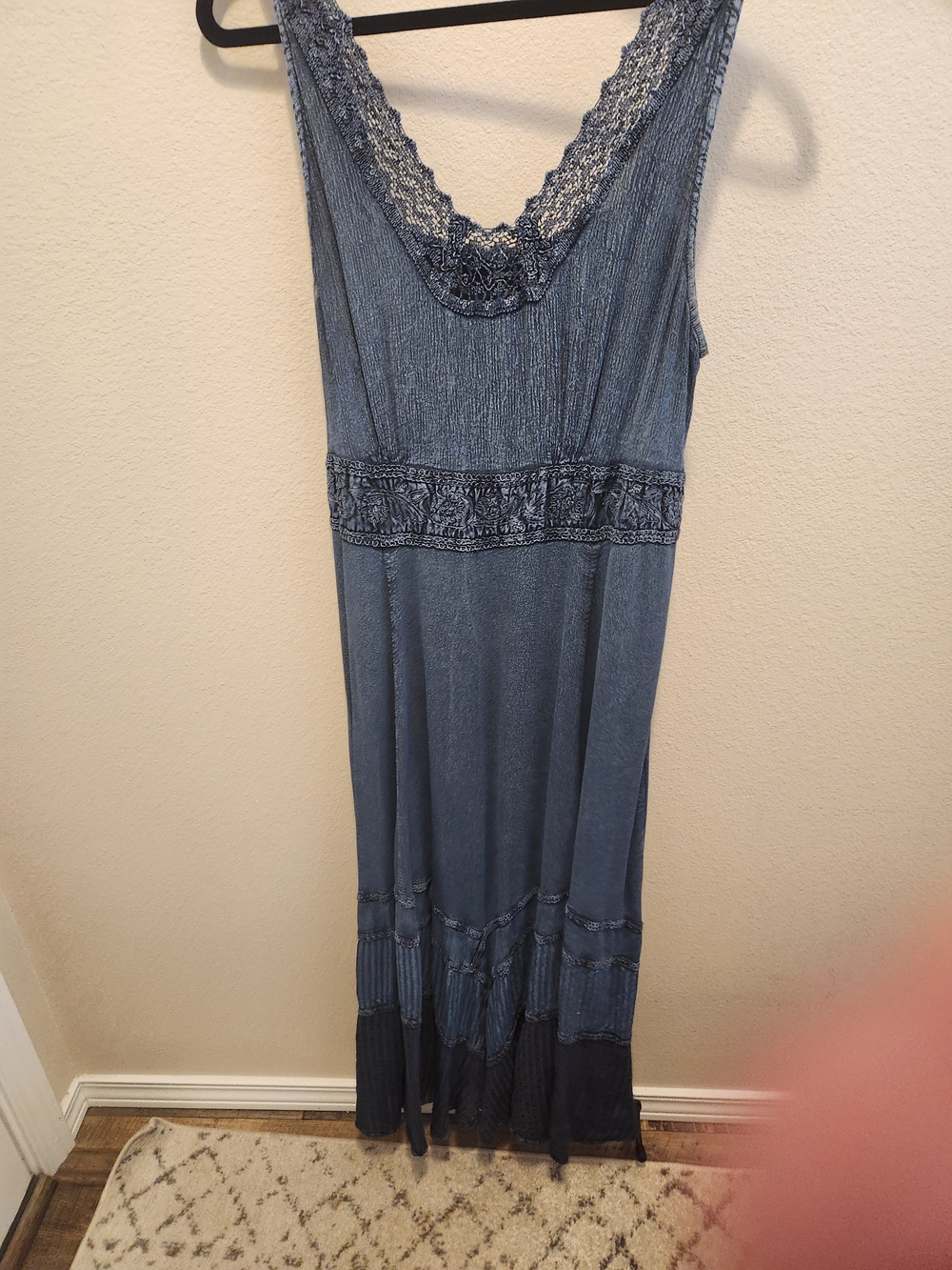 Denim 24/7 Lace-Trim Maxi Dress in Blue